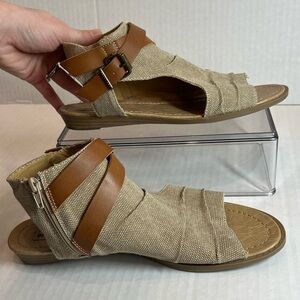 Boho Chic Canvas & Faux Leather Sandals – Neutral Tan – Size 8.5